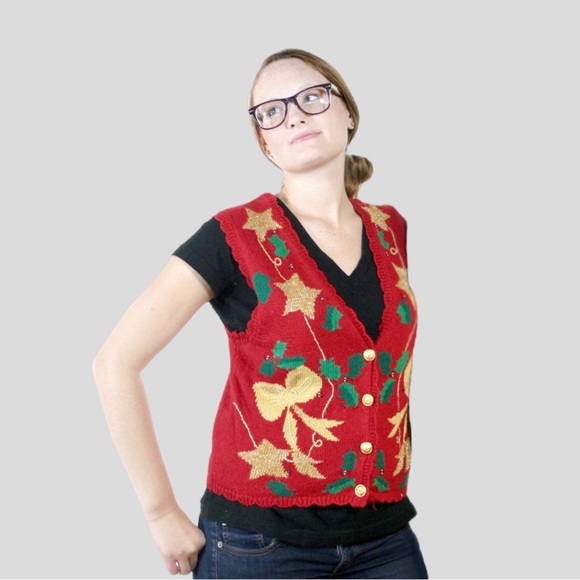 Vintage 90’s Christmas Grandma Knit Sweater Vest‎ Women’s Size Small - Picture 7 of 7